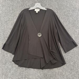 Joseph Ribkoff Blouse Women's 14 Black Asymmetrical Button Draped 3/4 Sleeve